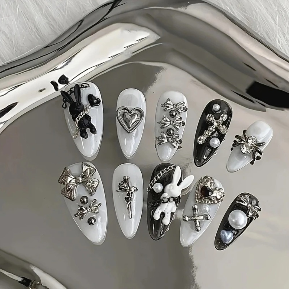 Nail Art Gothic - 10 sztuk personalizowanych czarno-białych ozdób do