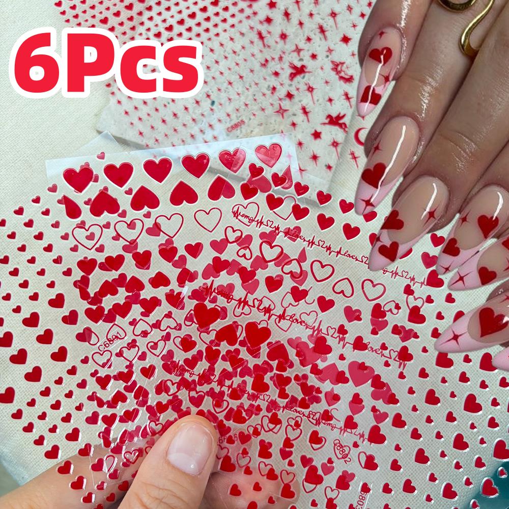 Nail Art Valentine - 6 szt./zestaw Czerwone Naklejki na Paznokcie
