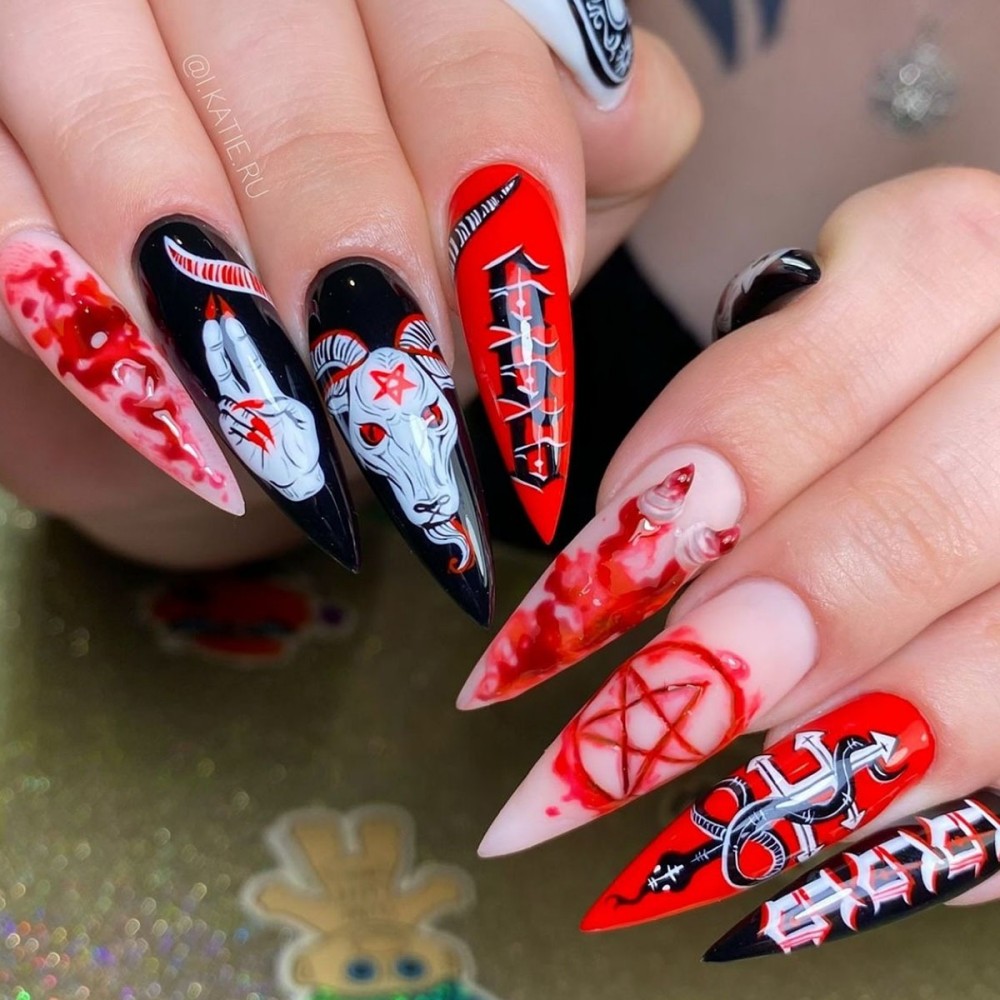 Nail Art Vampire - 24 SZT. Halloweenowe Długie Paznokcie Stiletto