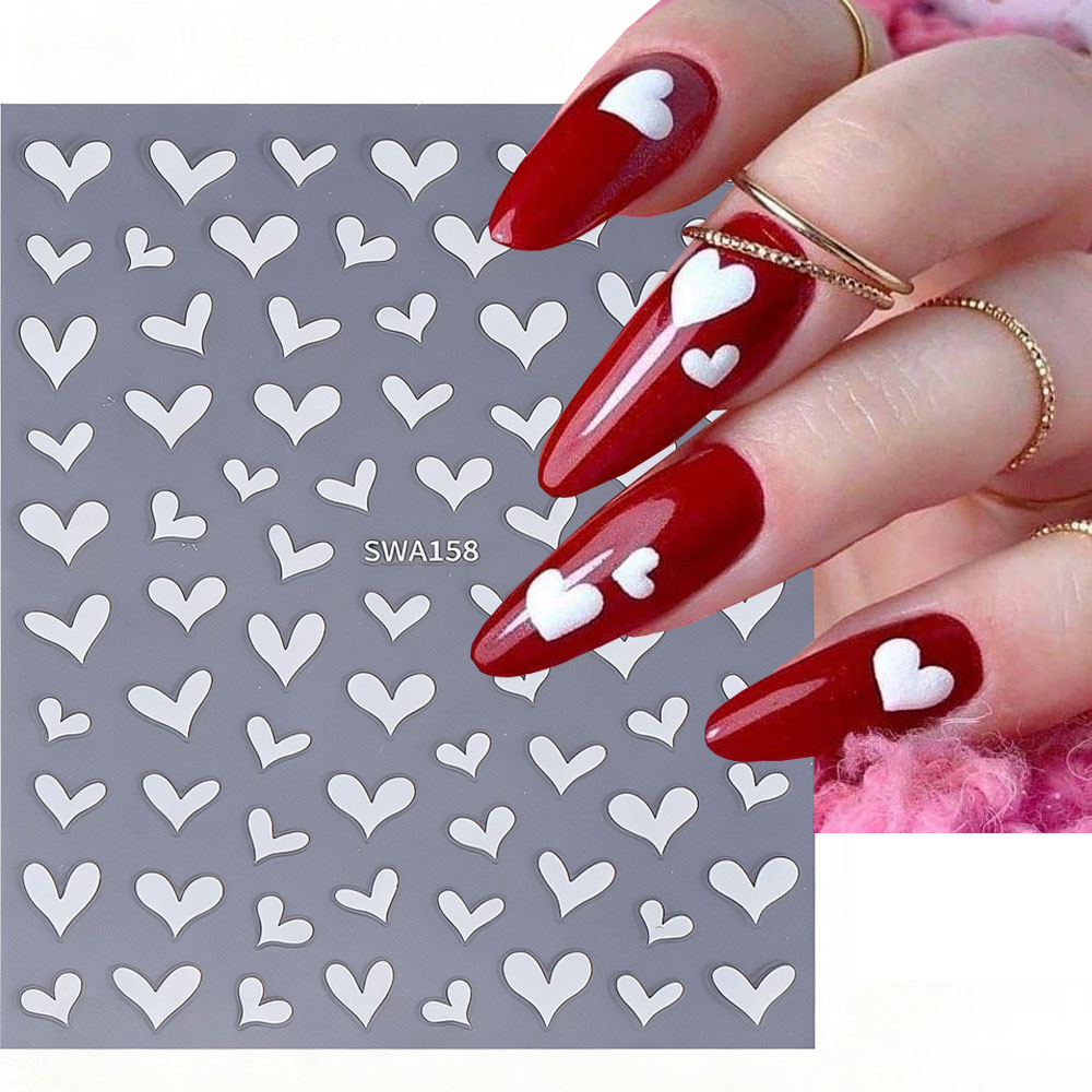 Nail Art Valentine - Naklejki na paznokcie 3D Białe Serce