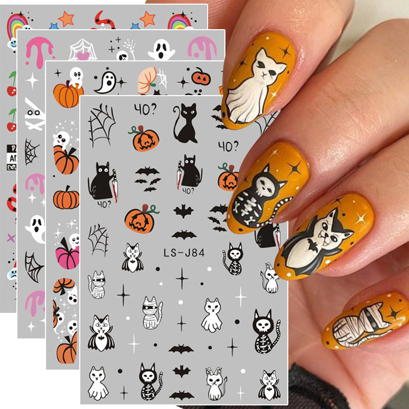 Nail Art Vampire - 4 szt. Halloweenowe gotyckie naklejki 3D