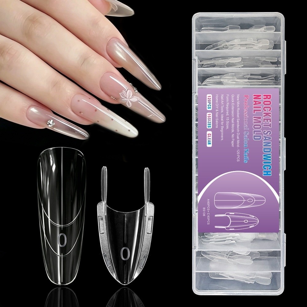 Nail Art Y2K - 120 szt. Przezroczystych foremek do paznokci