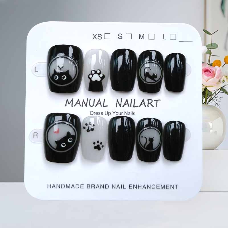 Nail Art Eye Cat - 10 szt. Urocze, ręcznie robione paznokcie