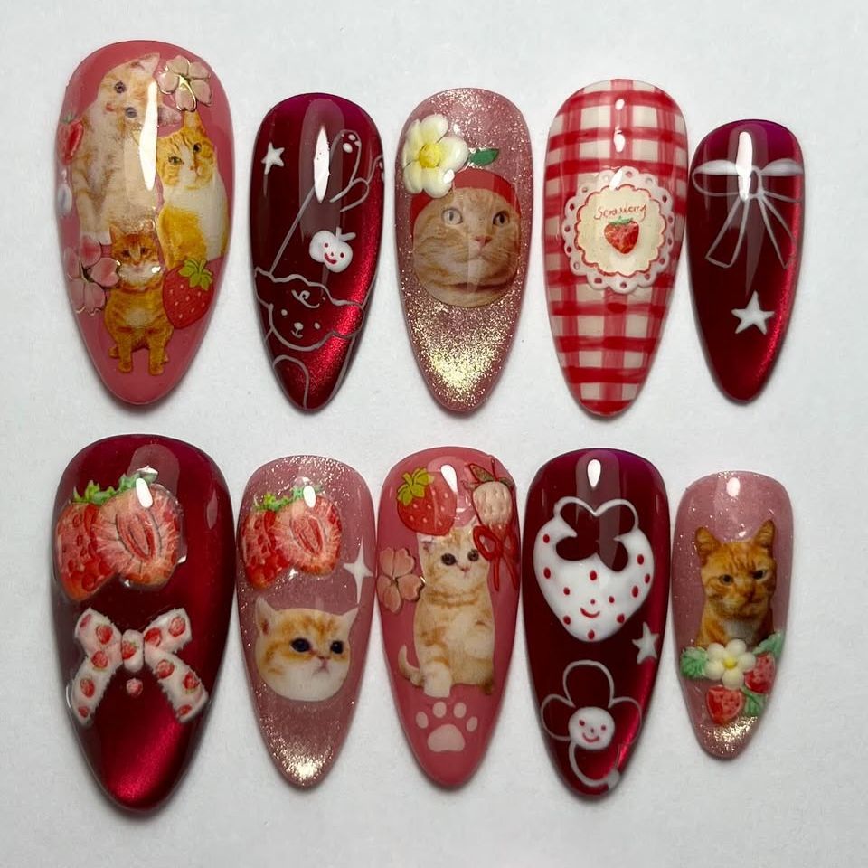 Nail Art Y2K - 24 szt. Sztuczne paznokcie typu kocie